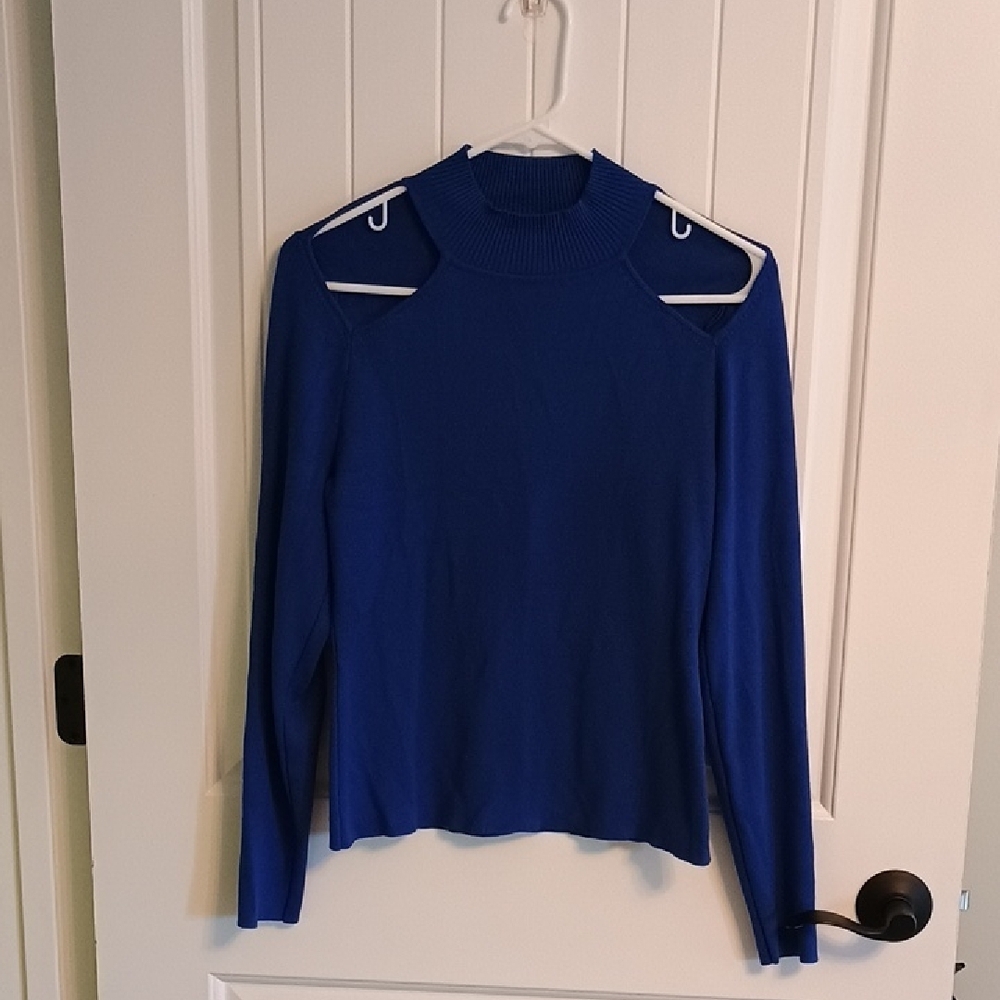 Womans L Intempo Royal Blue Cutout Shoulder Sweater